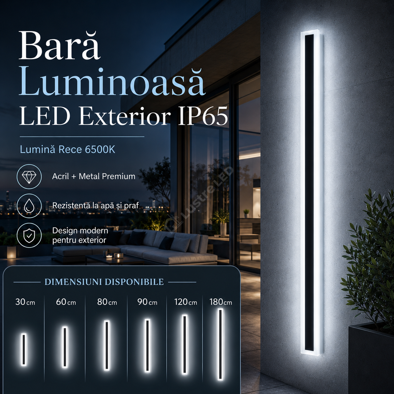 Bara Luminoasa LED Exterior IP65 220V 6500K