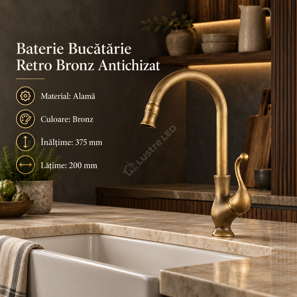 Baterie Bucatarie Retro Bronz Antichizat Alama 1767