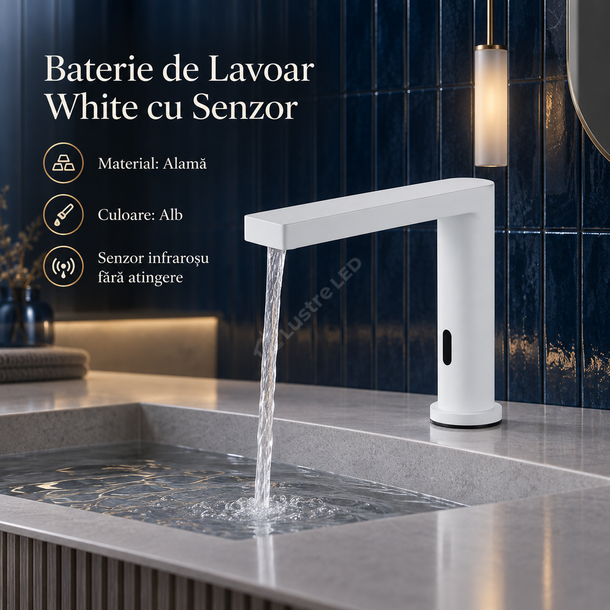 Baterie De Lavoar Cu Senzor Finisaj Alb Mat TouchFlow II