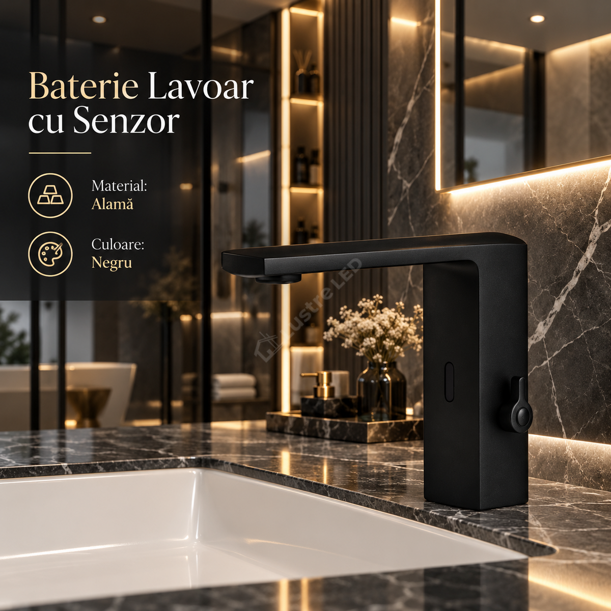 Baterie De Lavoar Cu Senzor Finisaj Negru Mat PureSense