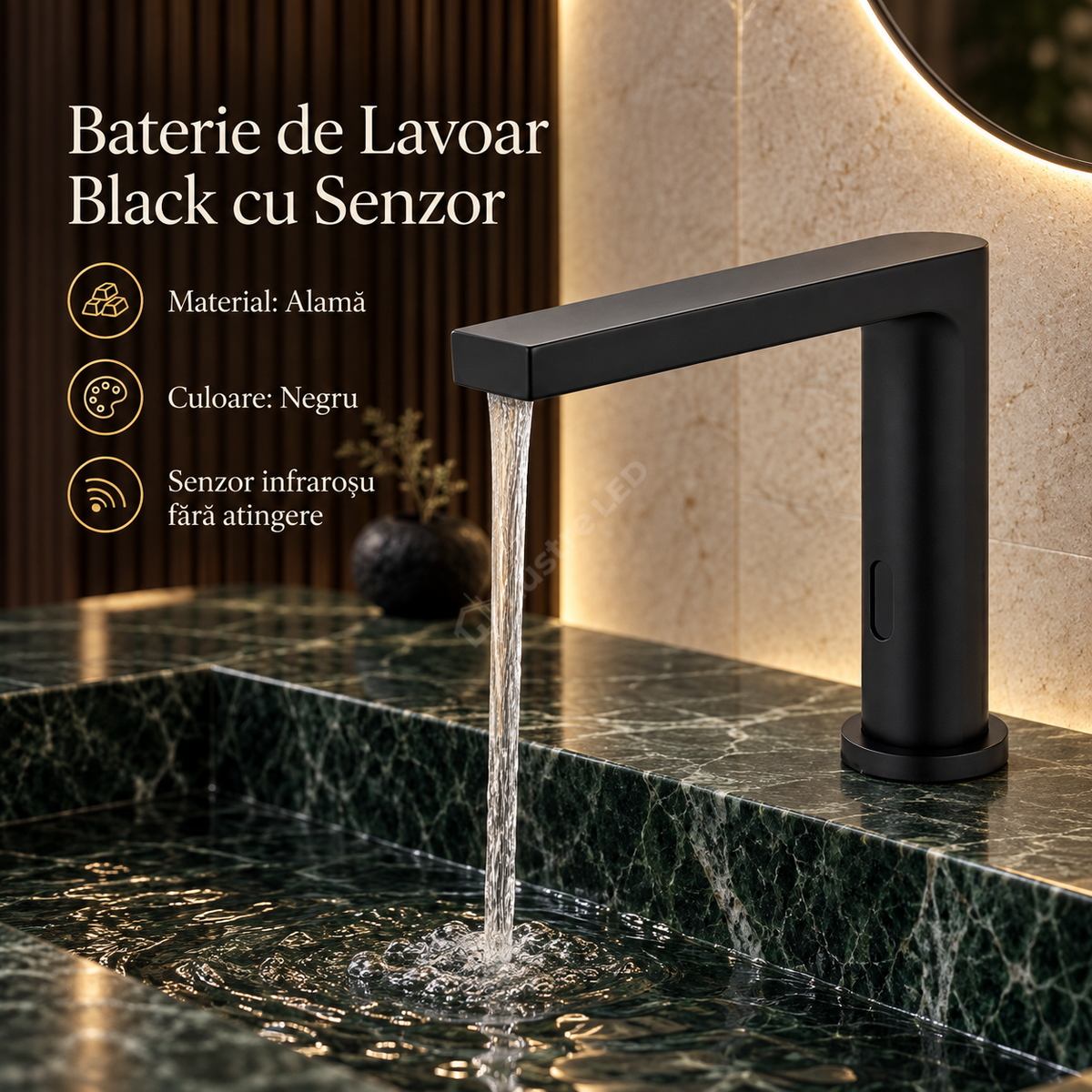 Baterie De Lavoar Cu Senzor Finisaj Negru Mat TouchFlow II