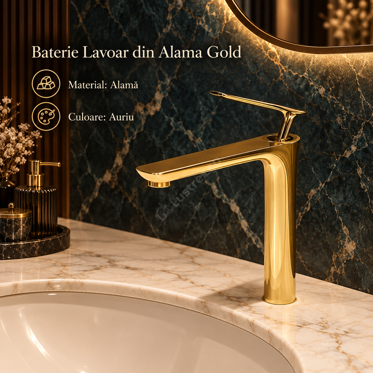 Baterie De Lavoar Gold Din Alama Finisaj Auriu Lucios