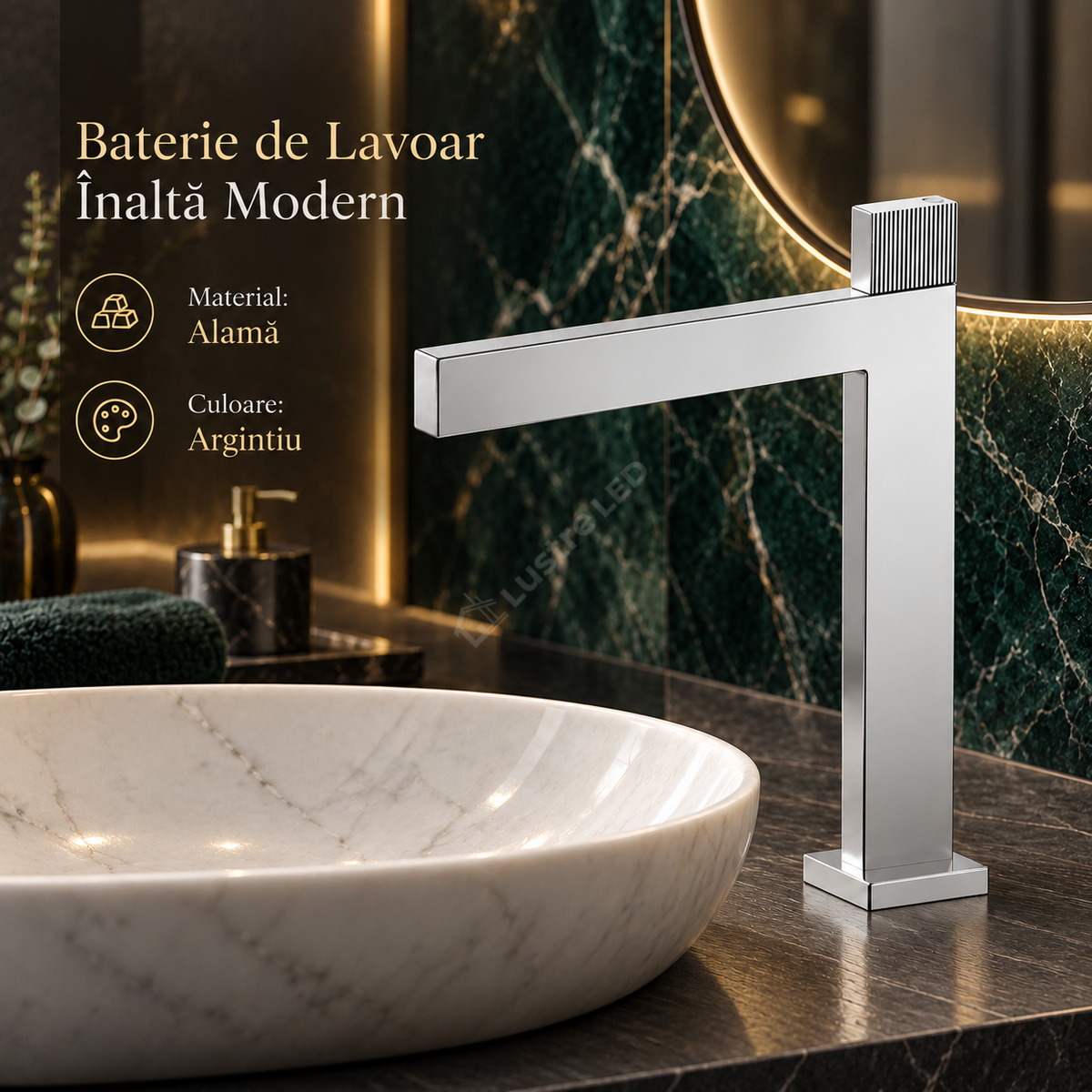 Baterie De Lavoar Inalta Modern Argintiu