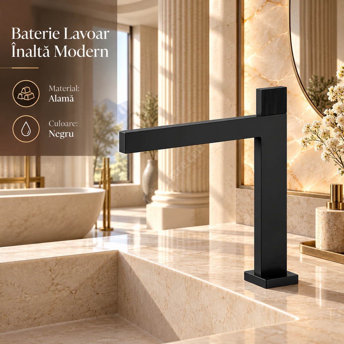 Baterie De Lavoar Inalta Modern Negru