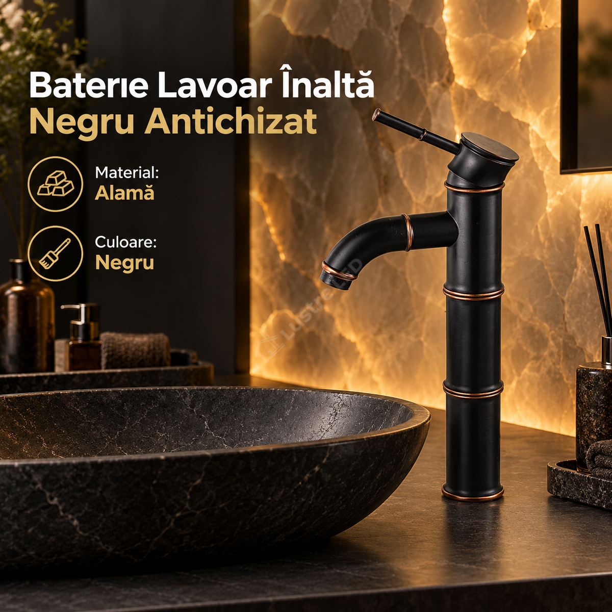 Baterie De Lavoar Inalta Negru Antichizat 1740