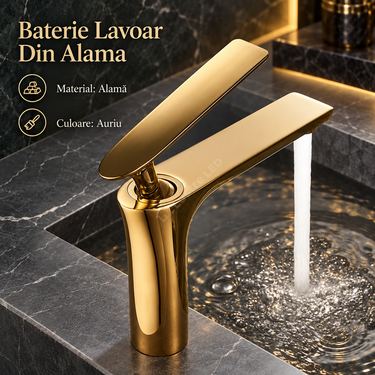Baterie De Lavoar Premium Din Alama Finisaj Auriu Lucios