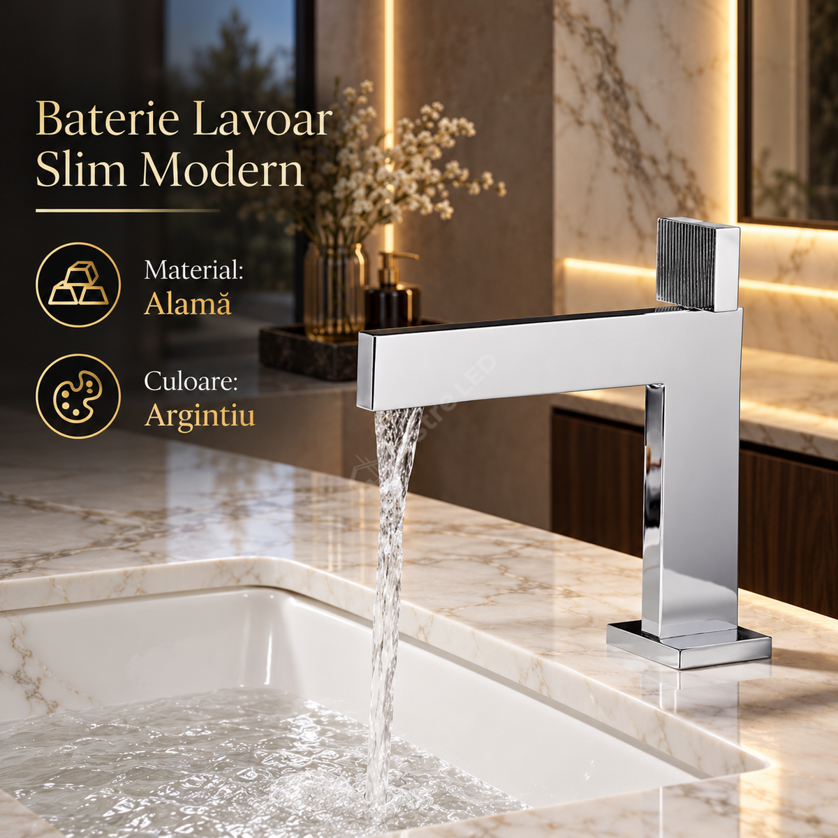 Baterie De Lavoar Slim Modern Argintiu