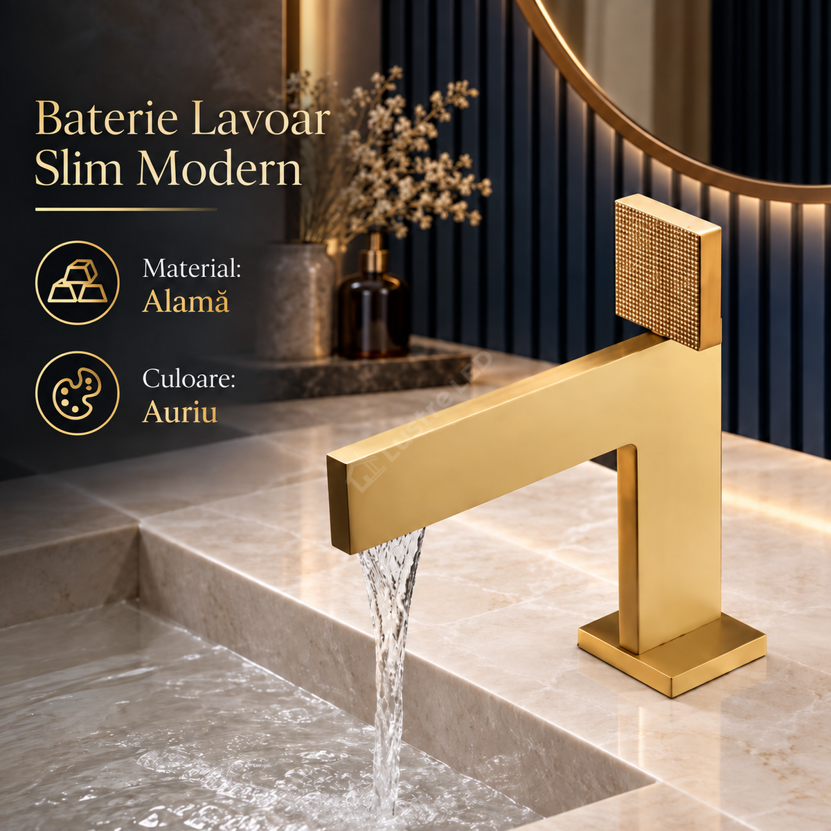 Baterie De Lavoar Slim Modern Auriu