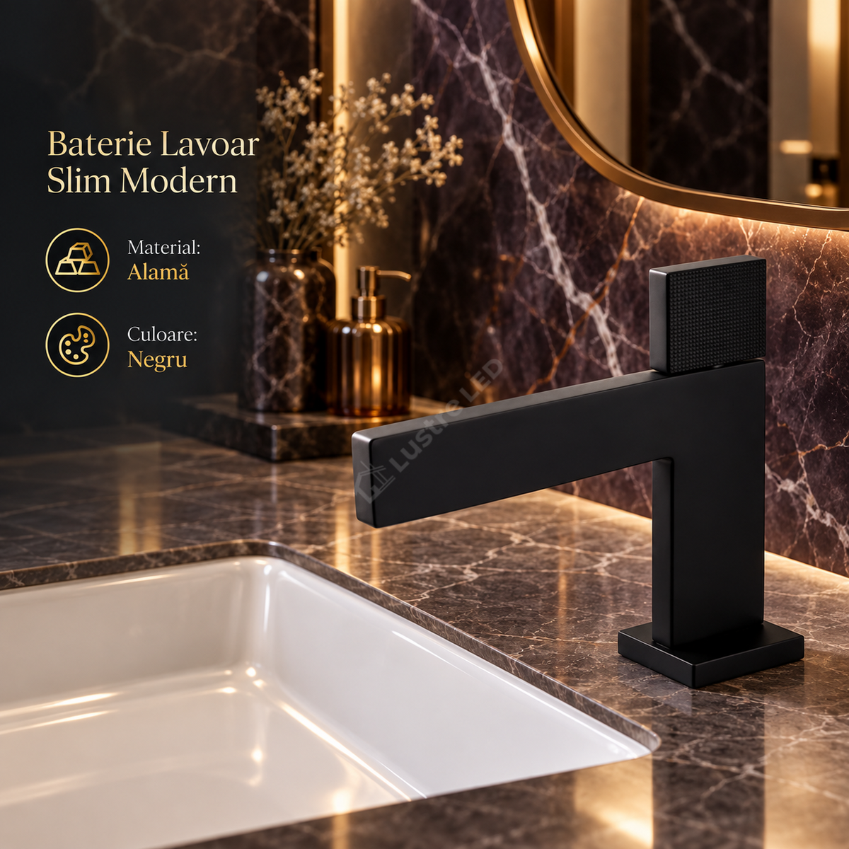 Baterie De Lavoar Slim Modern Negru
