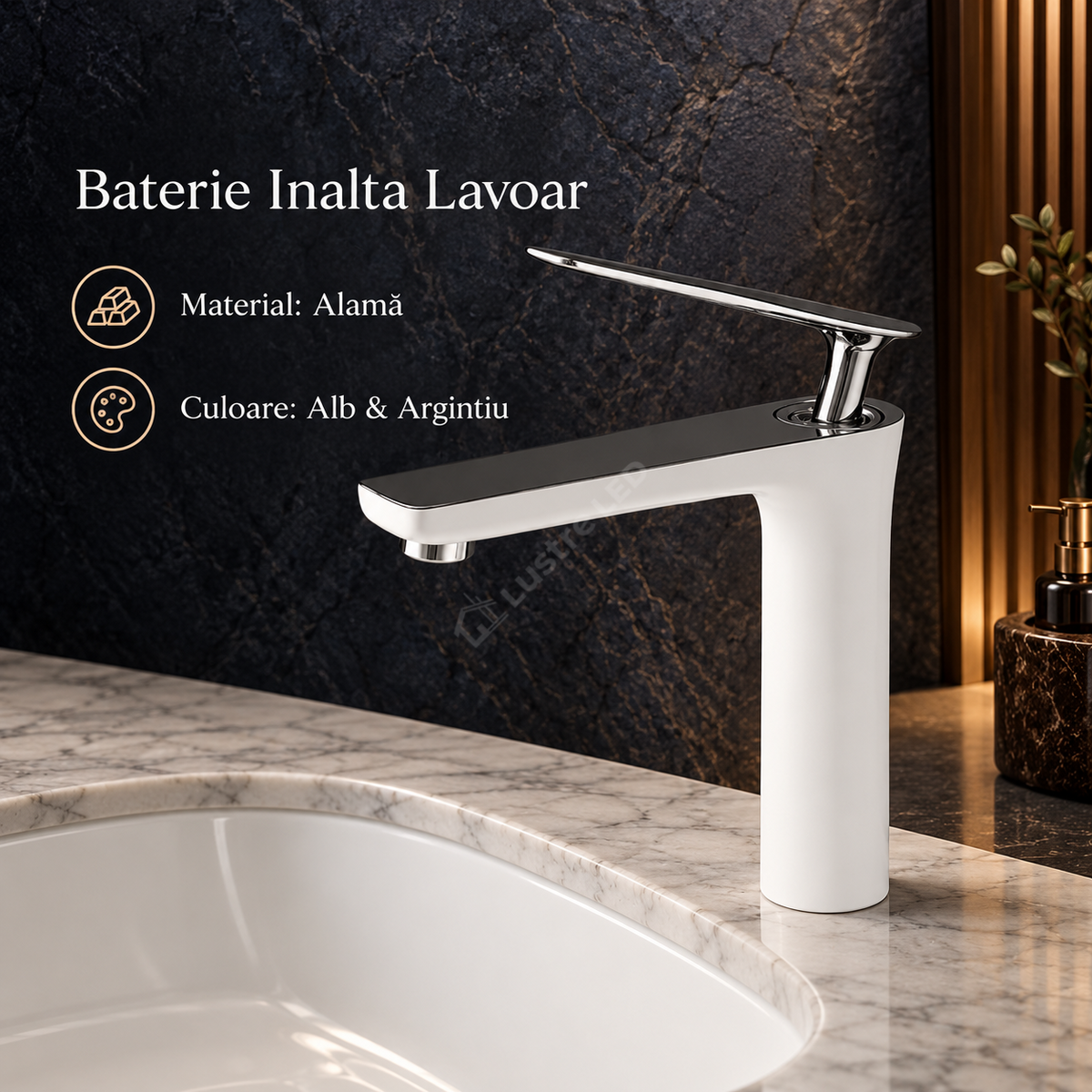Baterie Inalta Pentru Lavoar Din Alama Finisaj Cromat Alb Design Modern