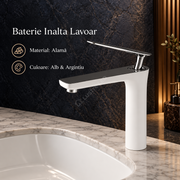 Baterie Inalta Pentru Lavoar Din Alama Finisaj Cromat Alb Design Modern