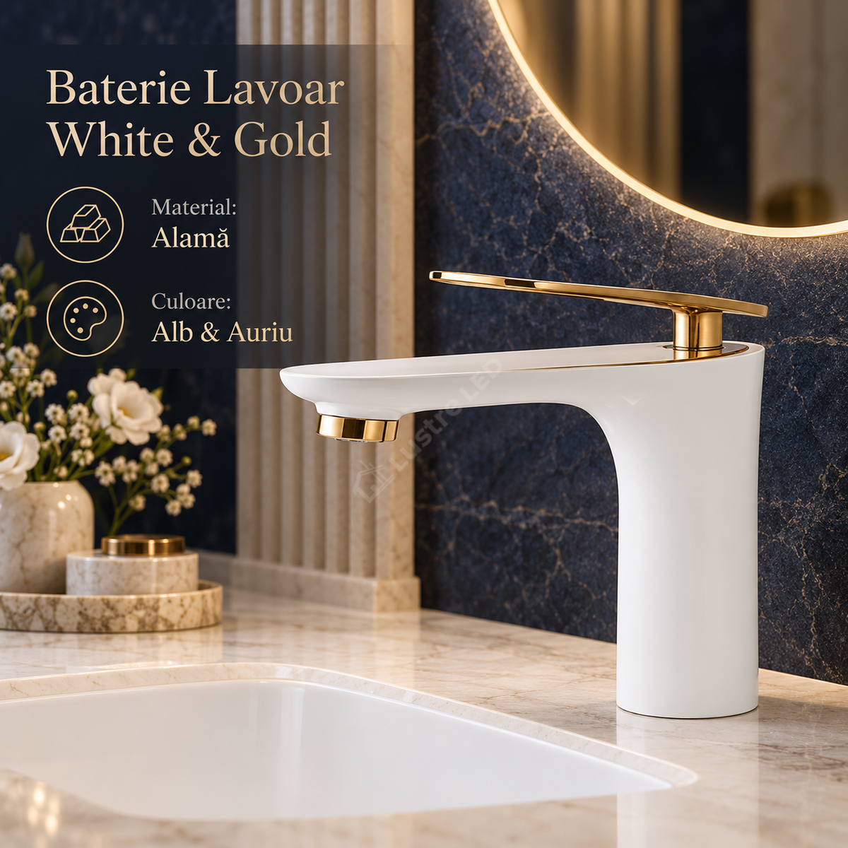 Baterie Lavoar Alb Auriu Design Elegant Alama