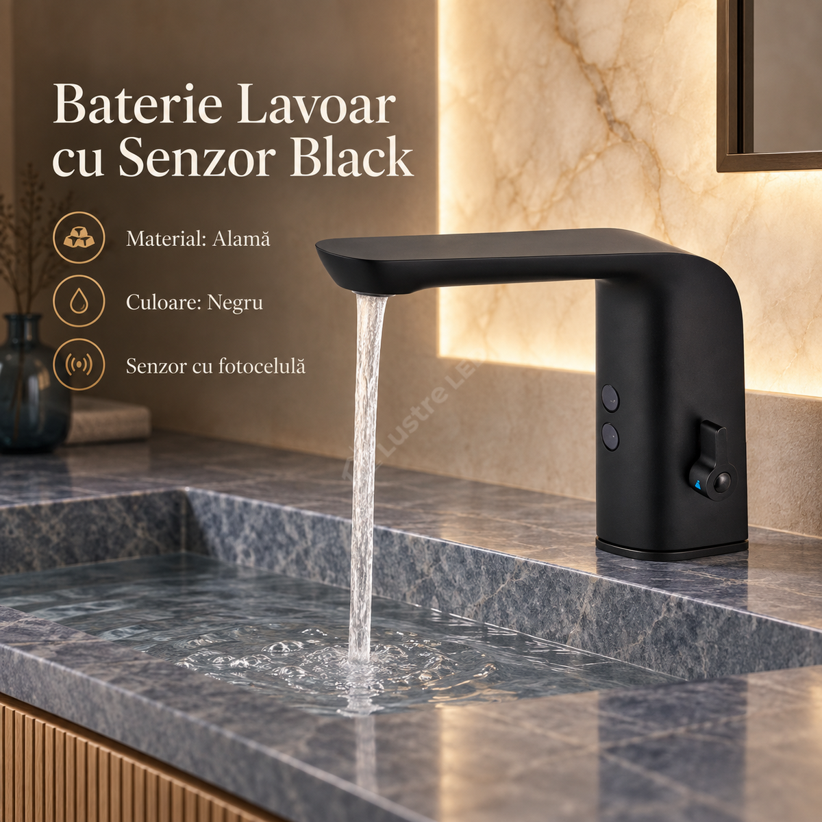 Baterie Lavoar Cu Senzor Fotocelula TouchFlow Negru