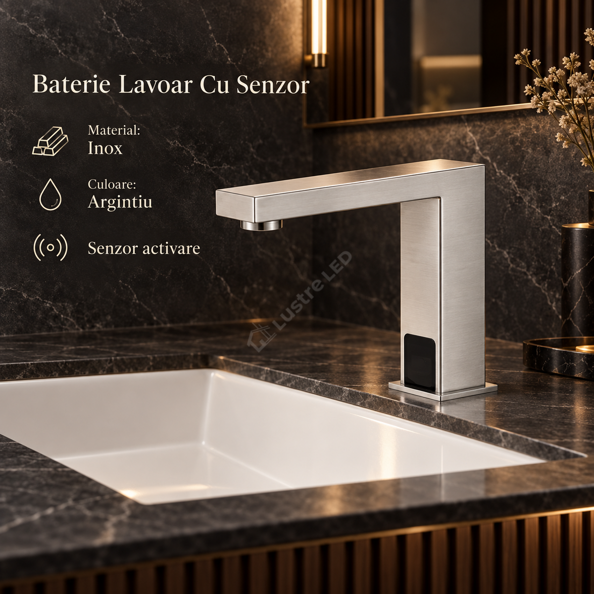 Baterie Lavoar Cu Senzor Inox Satinat