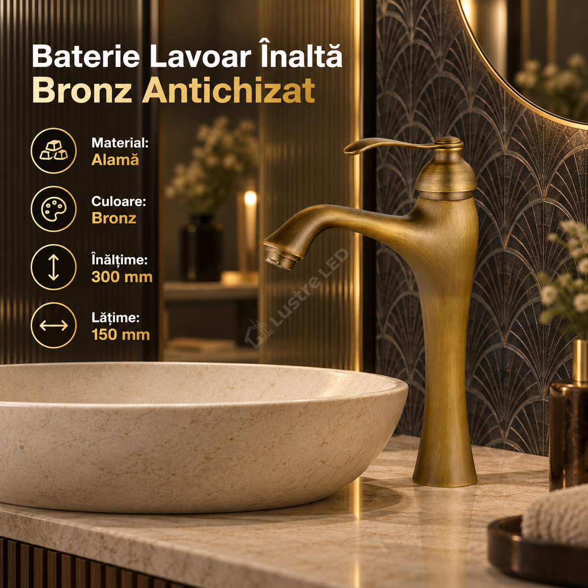Baterie Lavoar Inalta Bronz Antichizat 1762