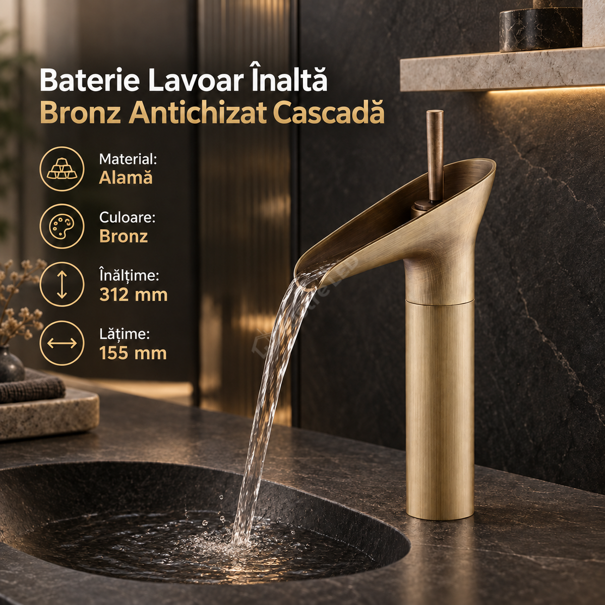 Baterie Lavoar Inalta Bronz Antichizat Cascada 1764