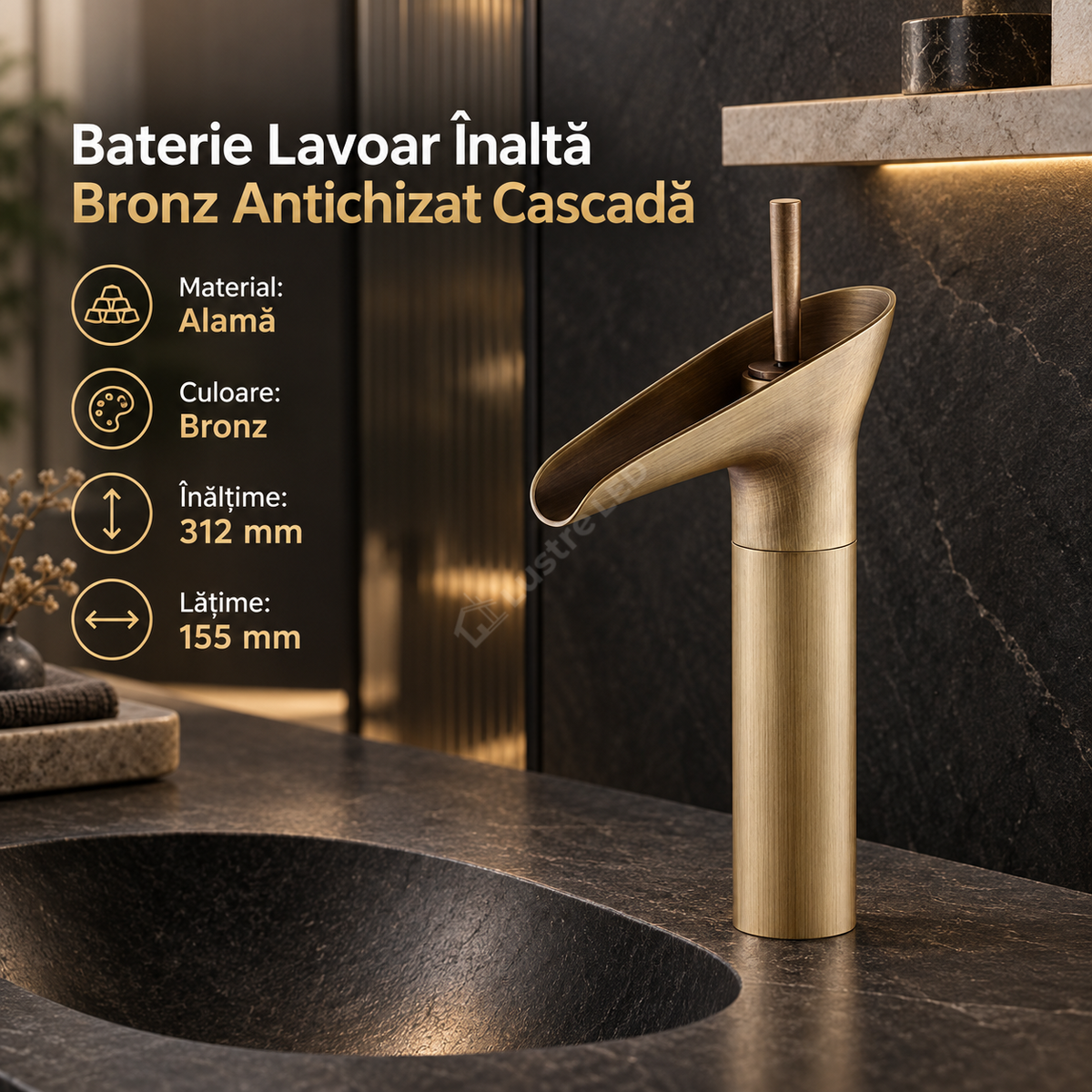 Baterie Lavoar Inalta Bronz Antichizat Cascada 1764