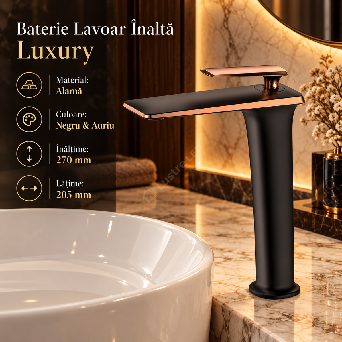 Baterie Lavoar Inalta Luxury Line Rose Black 002