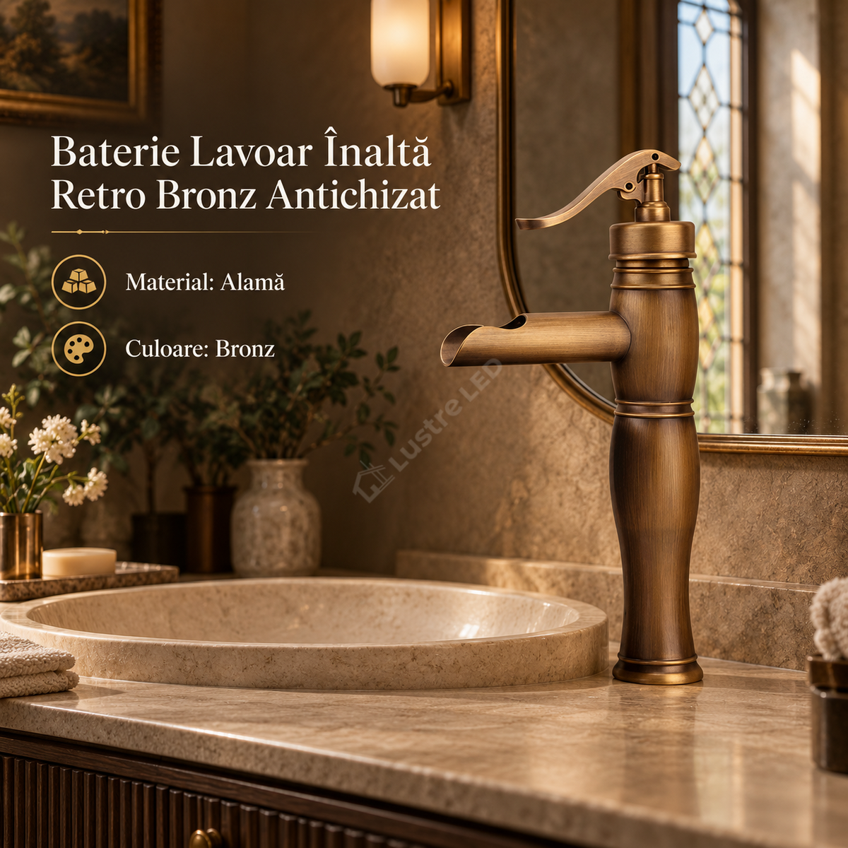 Baterie Lavoar Inalta Retro Bronz Antichizat Alama 1765