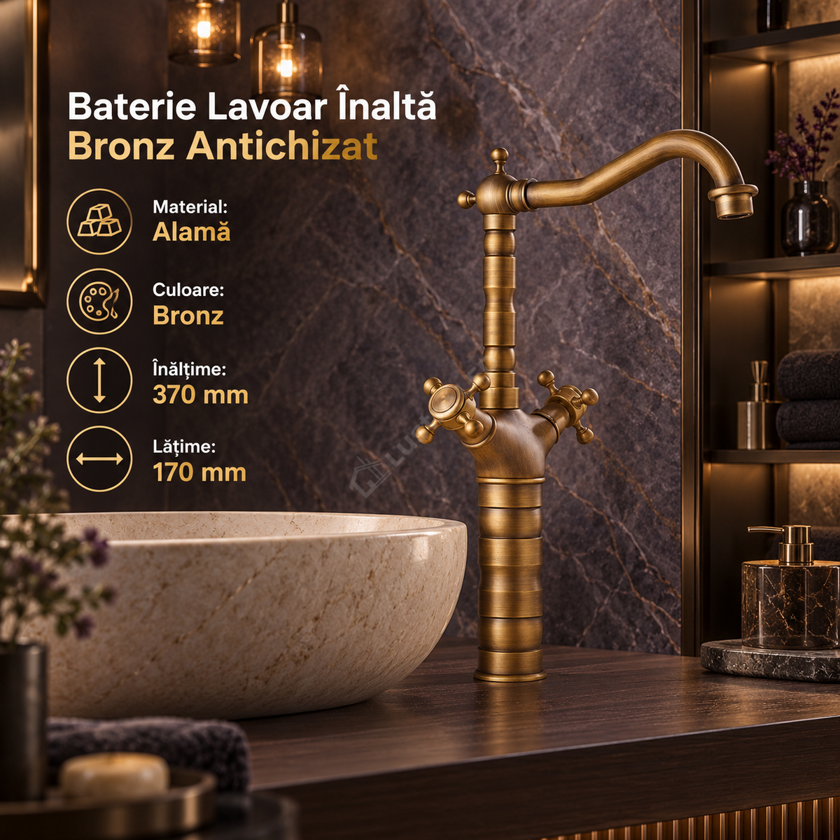 Baterie Lavoar Inalta Vintage din Alama Bronz