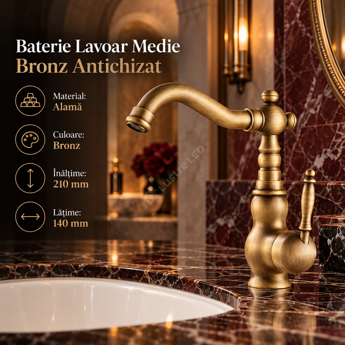Baterie Lavoar Medie Bronz Antichizat 1729D