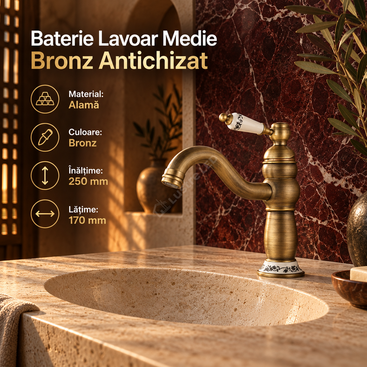 Baterie Lavoar Medie Bronz Antichizat 1761D