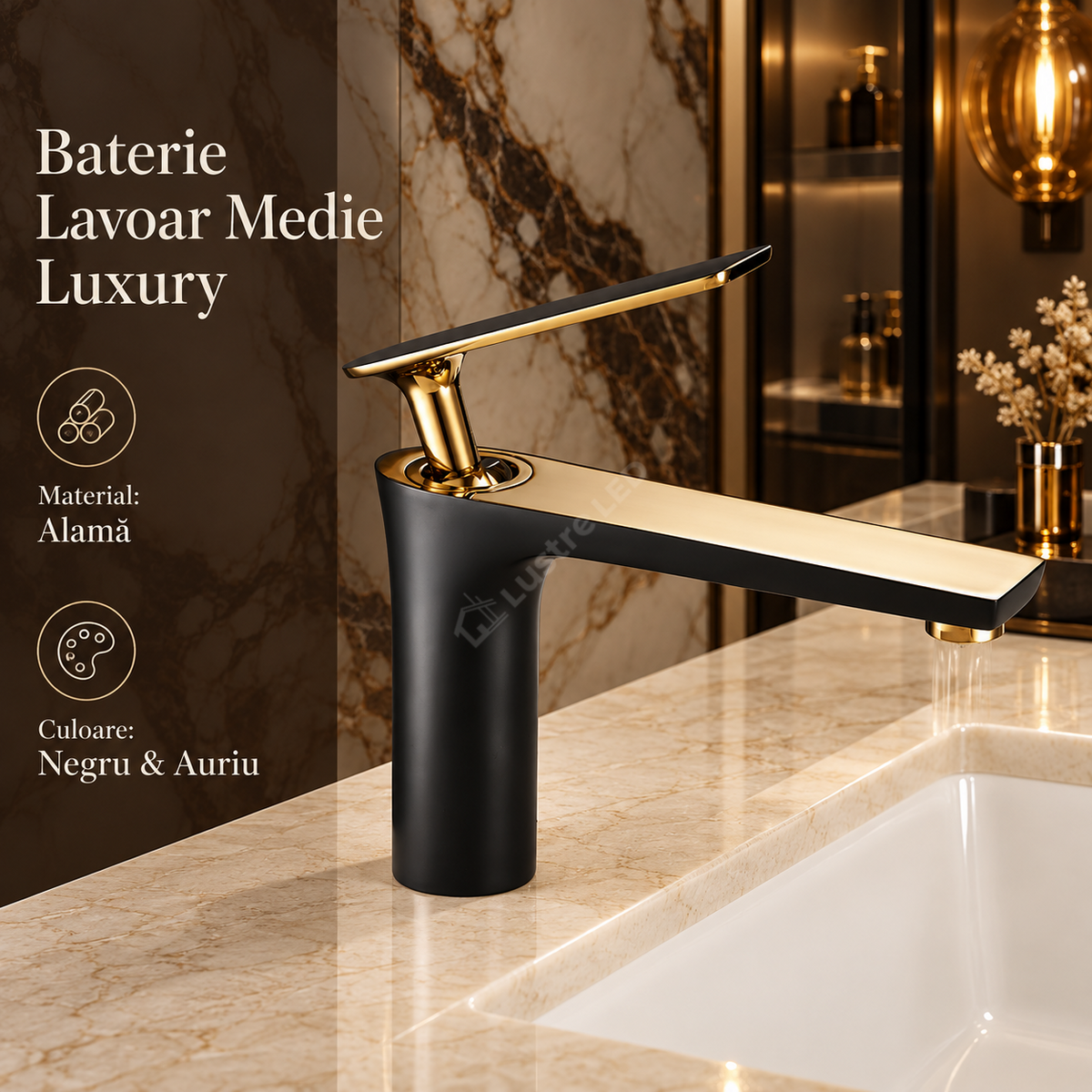 Baterie Lavoar Medie Luxury Line Black Gold SMK032