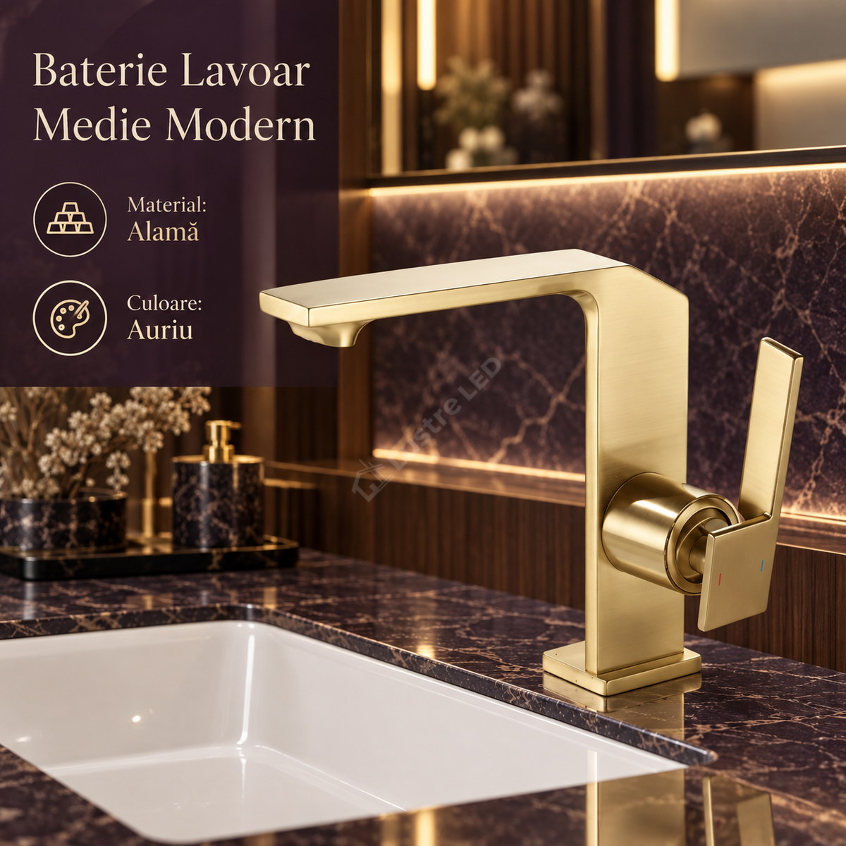 Baterie Lavoar Medie Modern Line Aurie SMK025