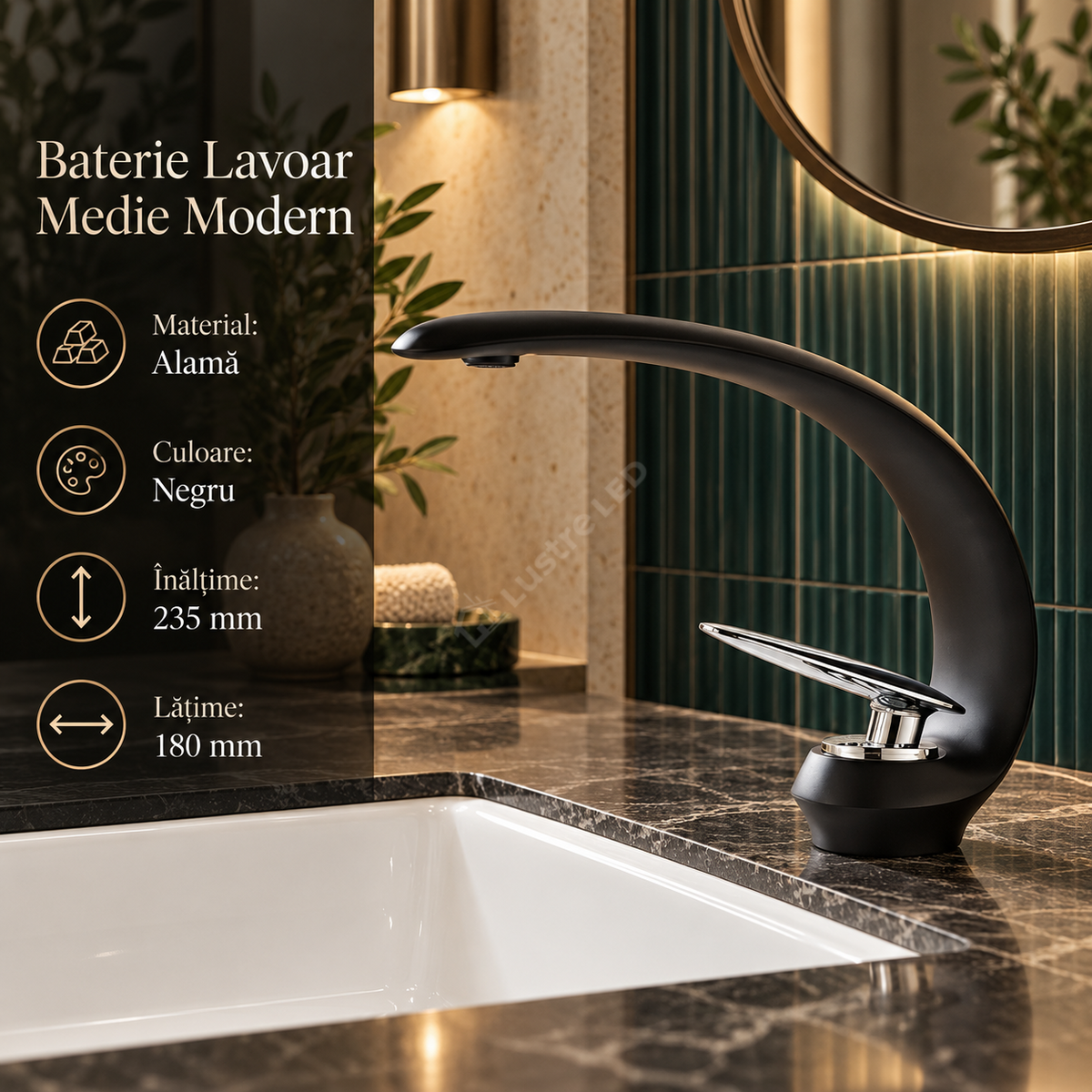 Baterie Lavoar Medie Modern Line Black Curve 013