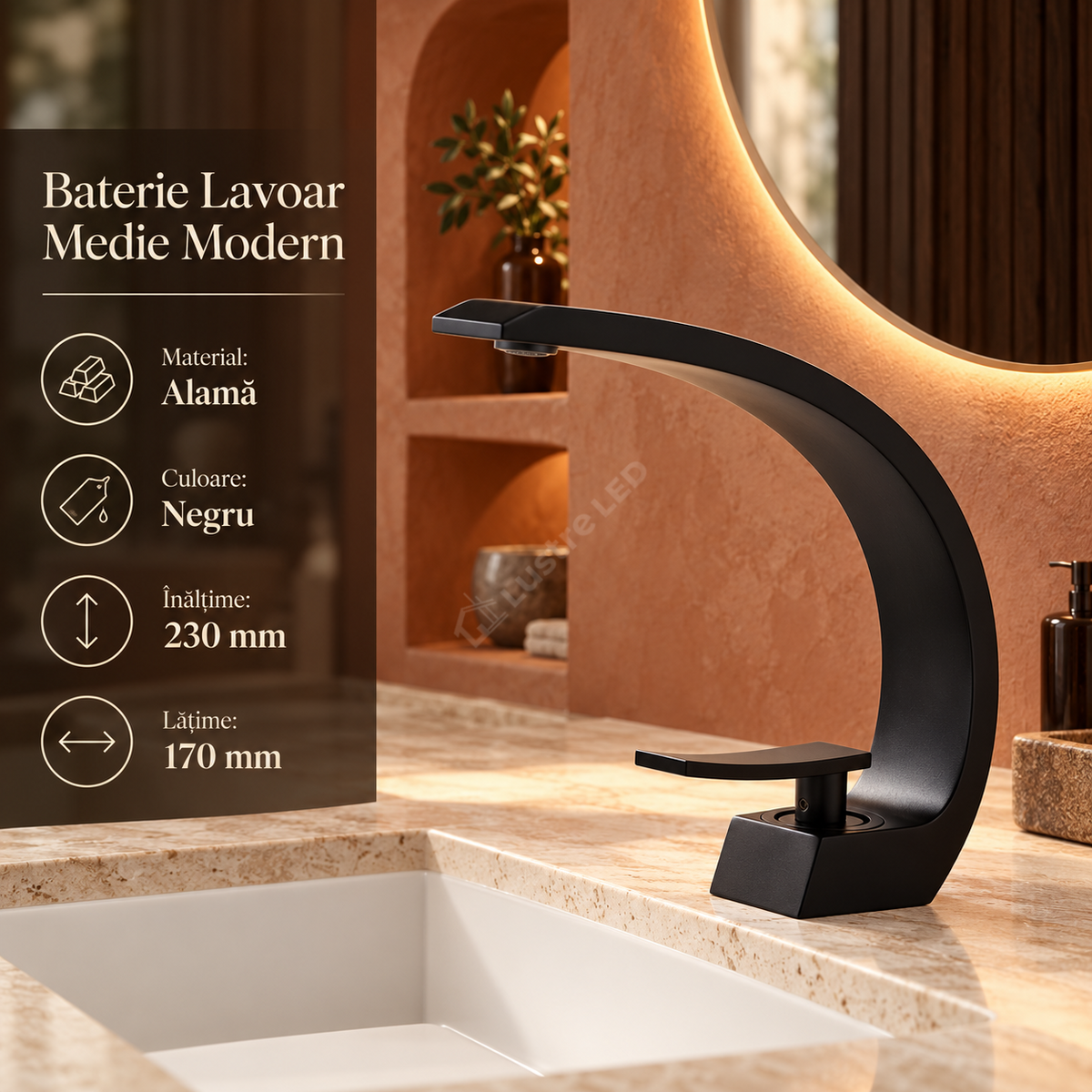 Baterie Lavoar Medie Modern Line Black Curve 022
