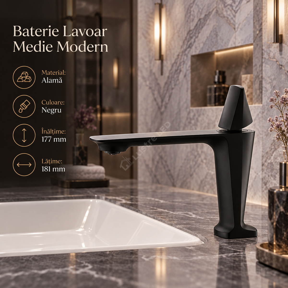 Baterie Lavoar Medie Modern Line Black Tower 006