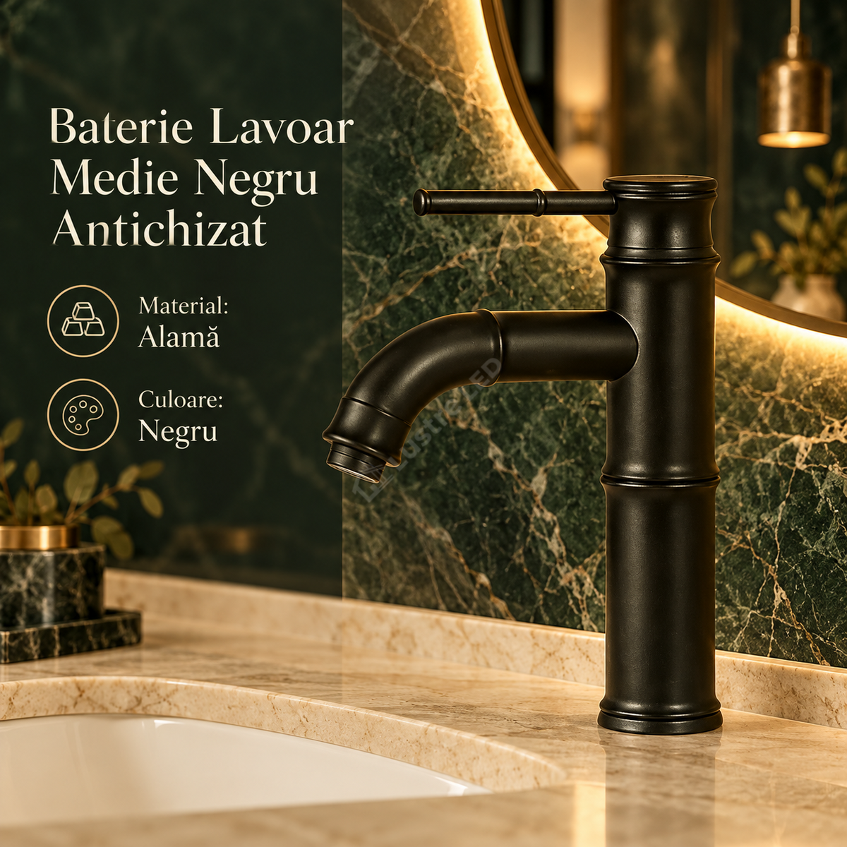 Baterie Lavoar Medie Negru Antichizat Design Elegant Alama