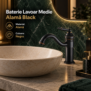 Baterie Lavoar Medie Negru Antichizat Design Modern Alama 1739D