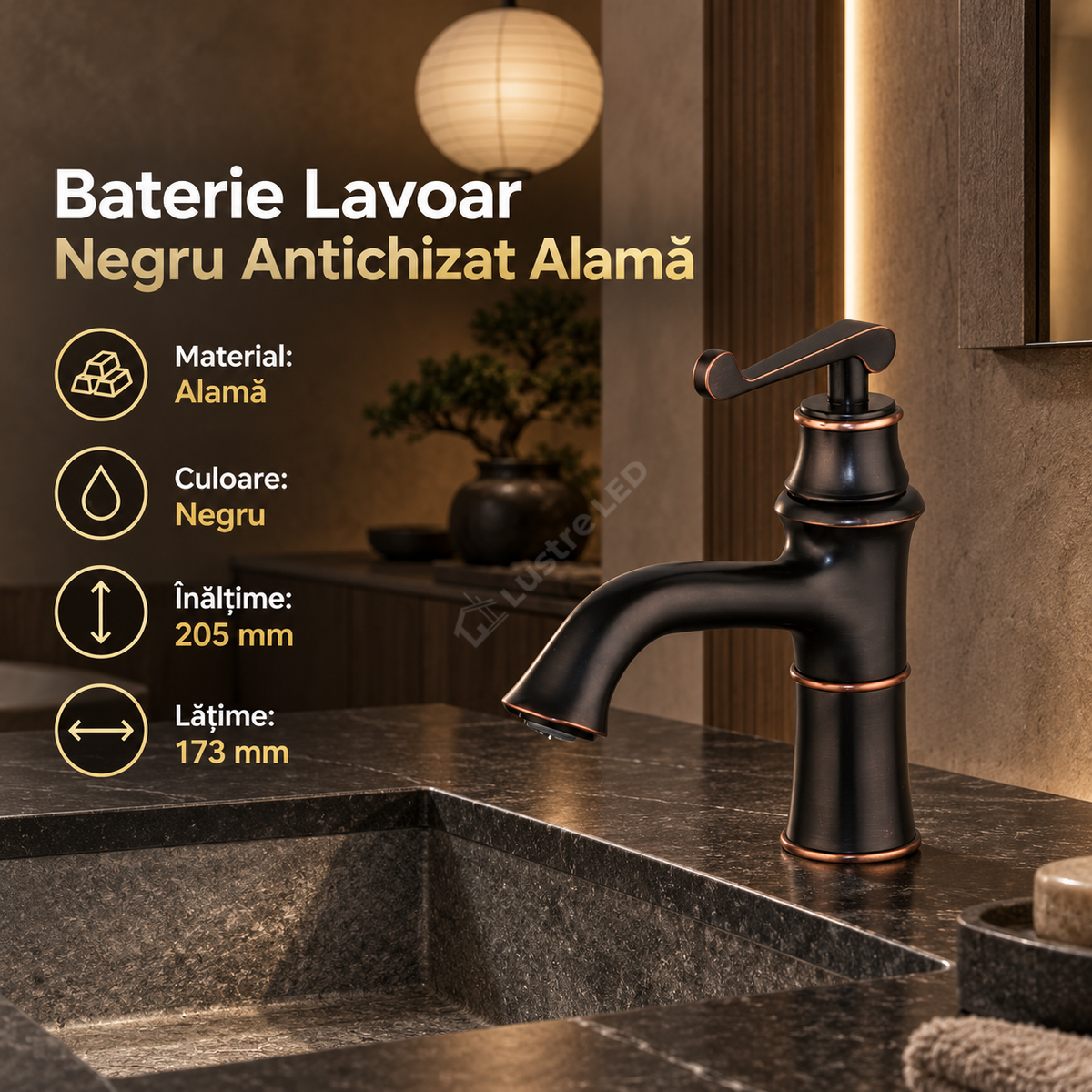 Baterie Lavoar Negru Antichizat Design Elegant Alama 1746