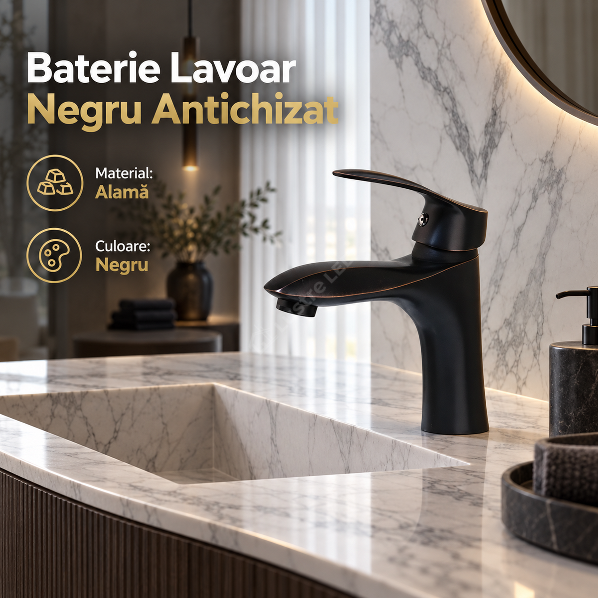Baterie Lavoar Negru Antichizat Design Modern Alama 1742