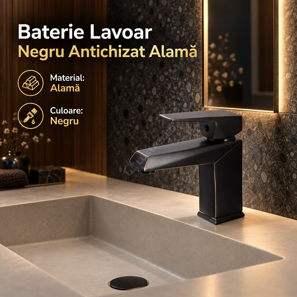 Baterie Lavoar Negru Antichizat Design Modern Alama 1745