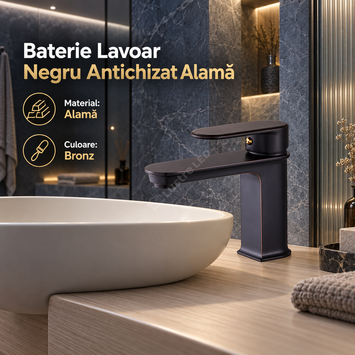 Baterie Lavoar Negru Antichizat Moderna Alama 1743