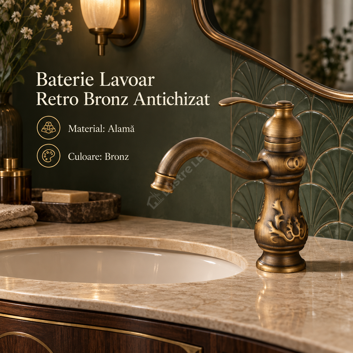 Baterie Lavoar Retro Bronz Antichizat Alama 1768