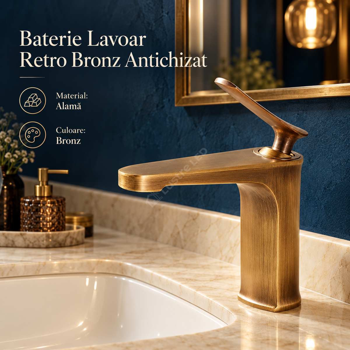 Baterie Lavoar Retro Bronz Antichizat Alama