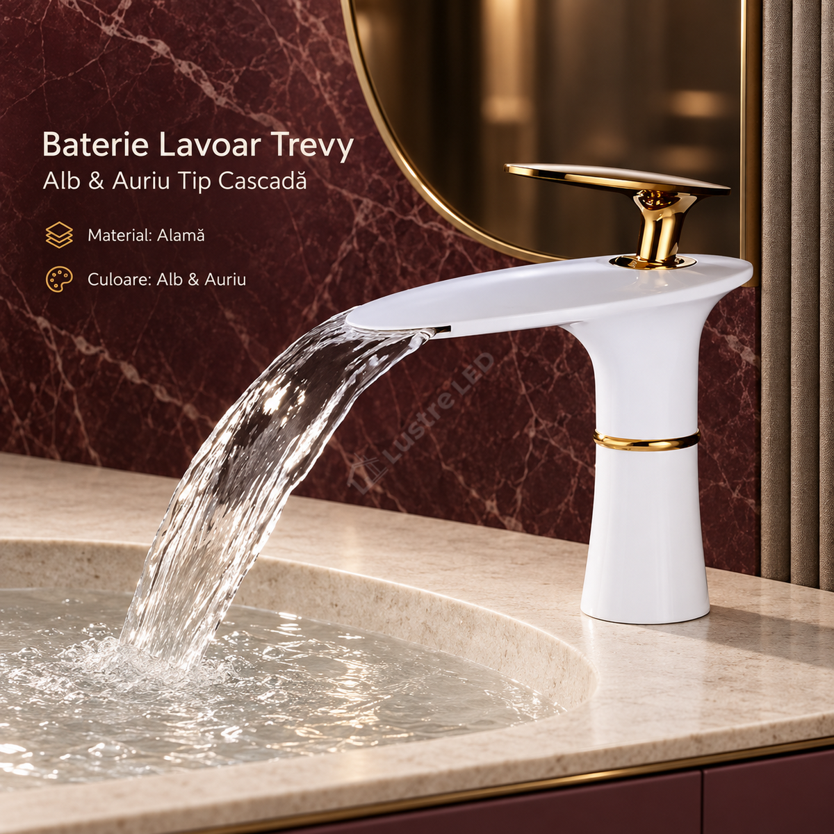 Baterie Lavoar Trevy Alb & Auriu Tip Cascada