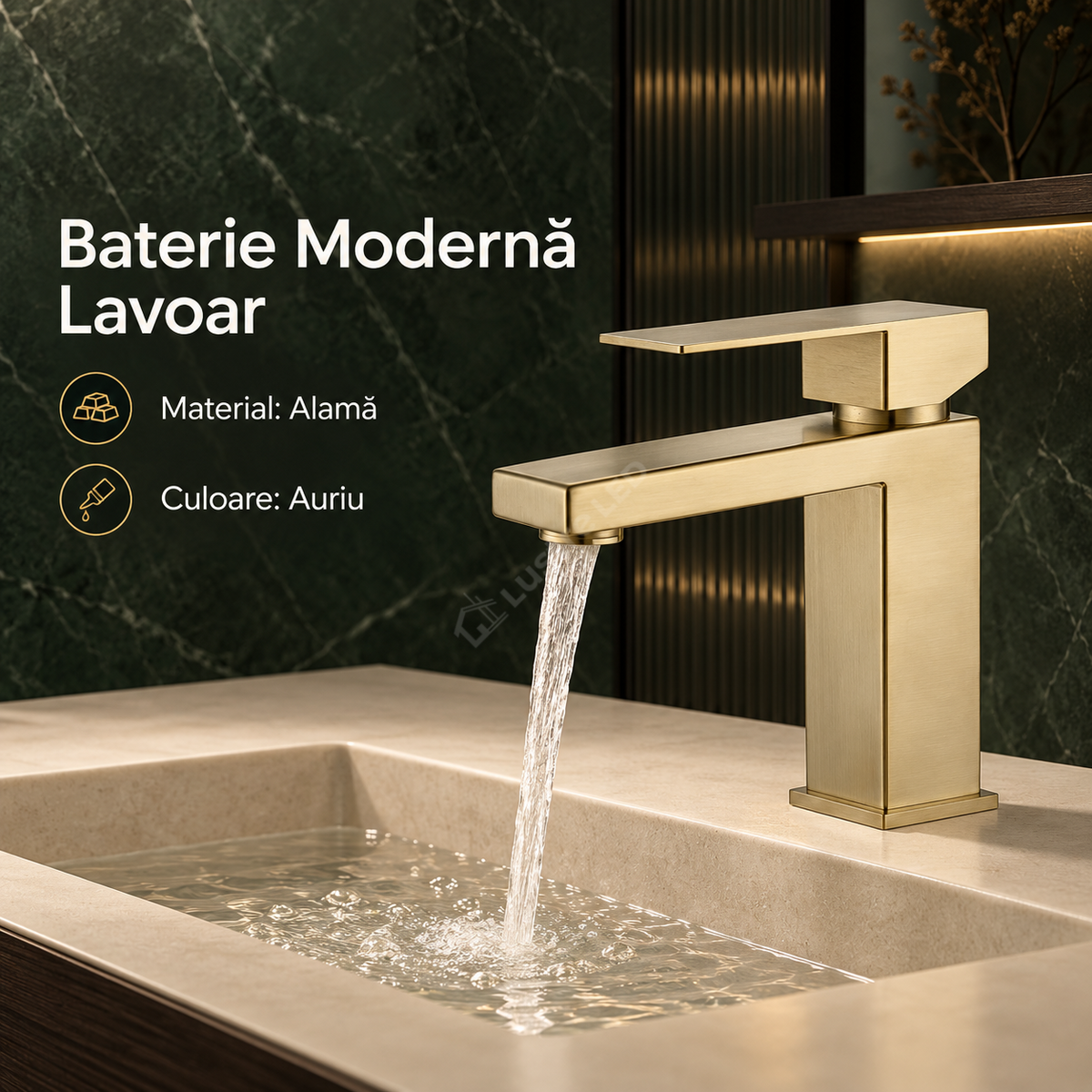 Baterie Moderna de Lavoar Alama Masiva Auriu Mat