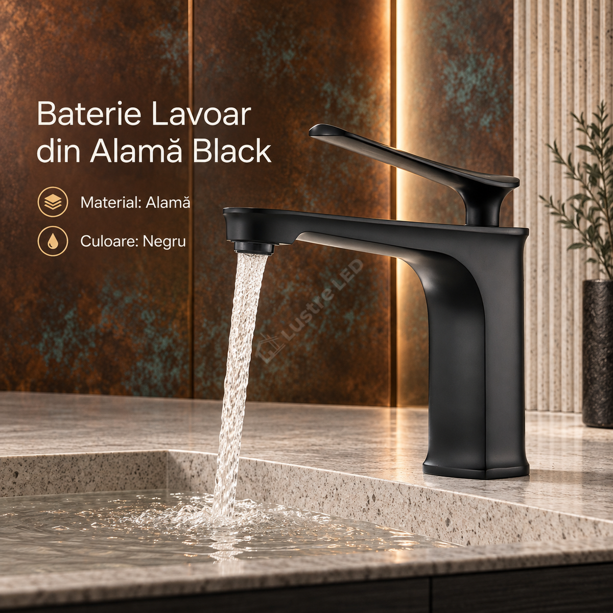Baterie Moderna de Lavoar din Alama Finisaj Negru Mat Design Elegant