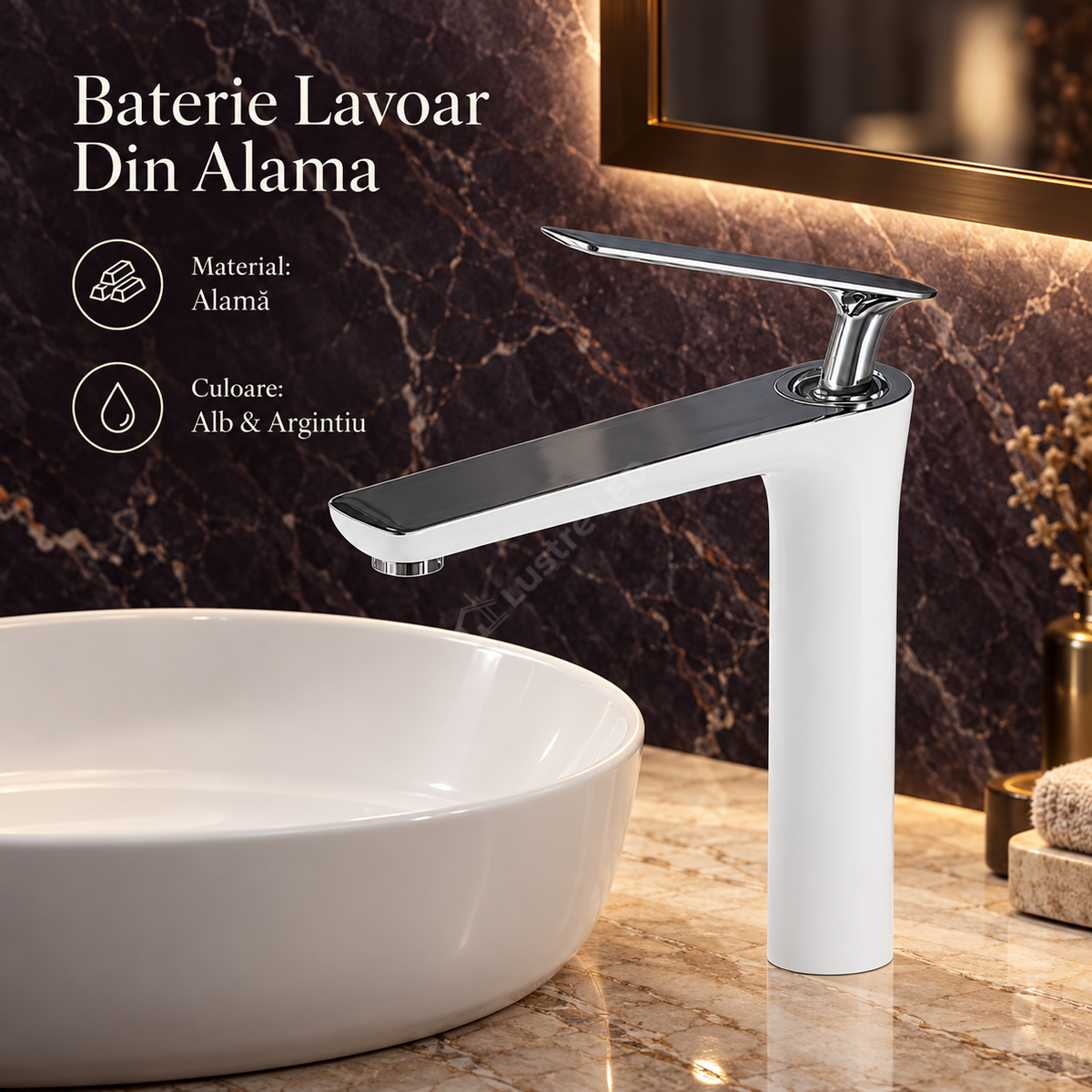 Baterie Pentru Lavoar Din Alama Finisaj Cromat Alb Design Modern