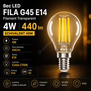 Bec LED E14 G45 4W, 440lm FILA Filament Transparent