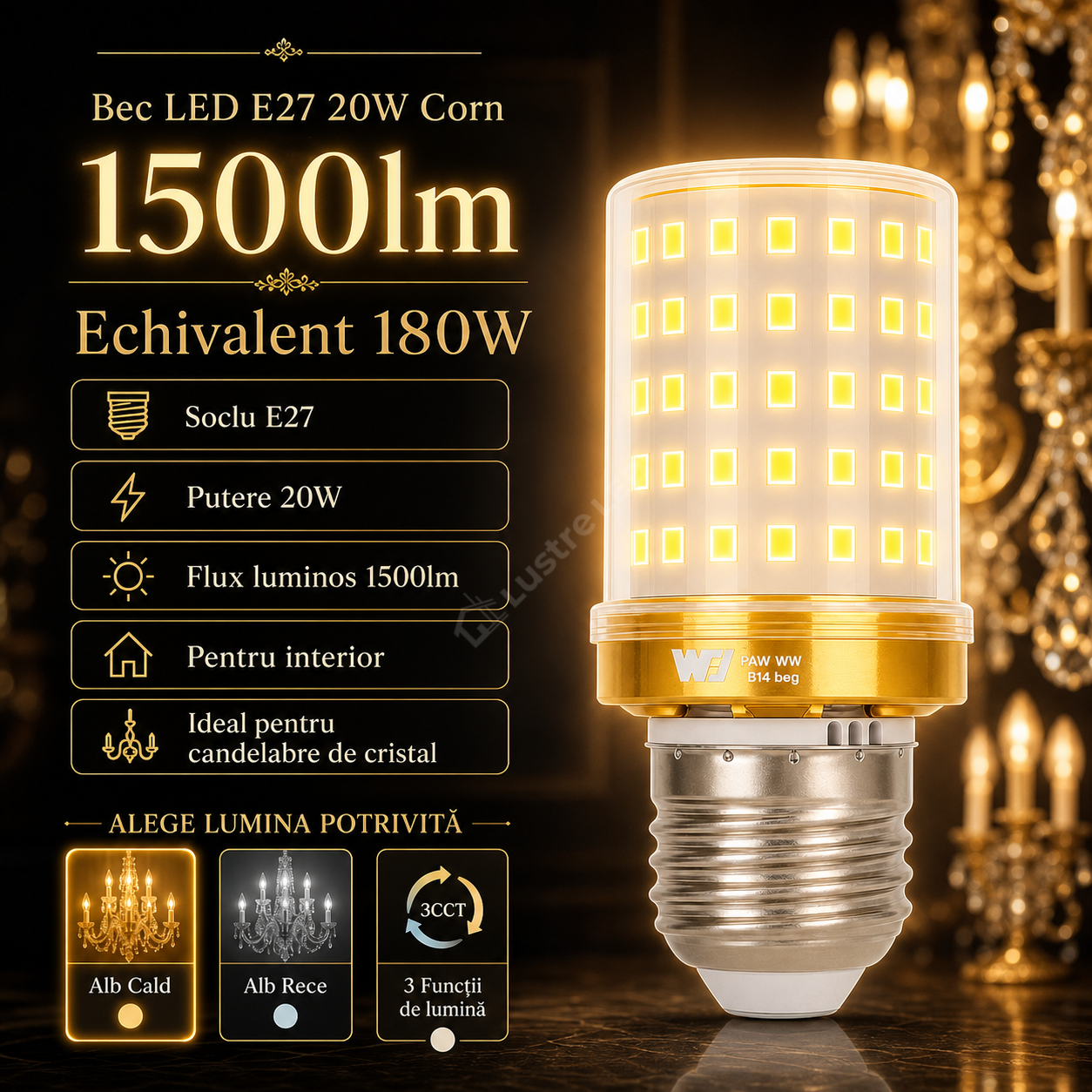 Bec LED E27 20W Corn Echivalent 180W
