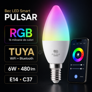 Bec LED Smart E14 C37 6W, 480lm PULSAR RGB Tuya WiFi + Bluetooth