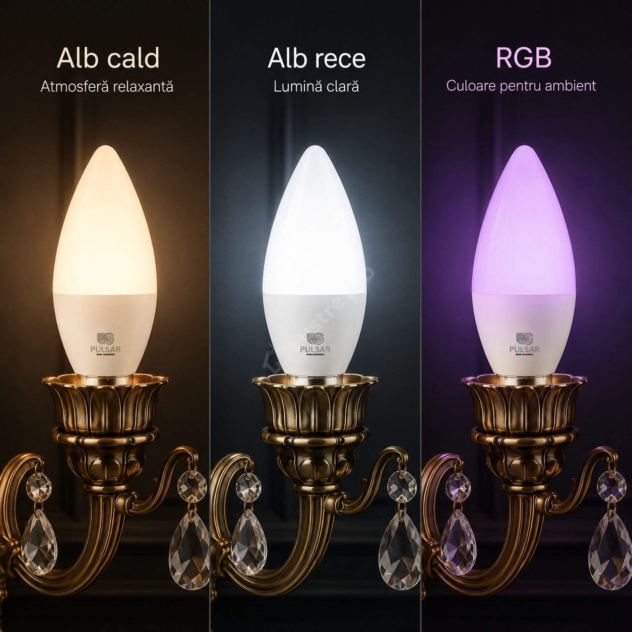 Bec LED Smart E14 C37 6W, 480lm PULSAR RGB Tuya WiFi + Bluetooth