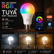 Bec LED Smart E27 A60 10W 800lm PULSAR RGB Tuya WiFi si Bluetooth