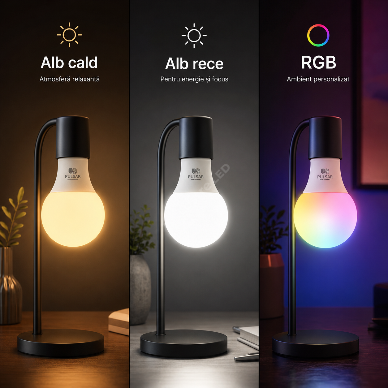 Bec LED Smart E27 A60 10W 800lm PULSAR RGB Tuya WiFi si Bluetooth