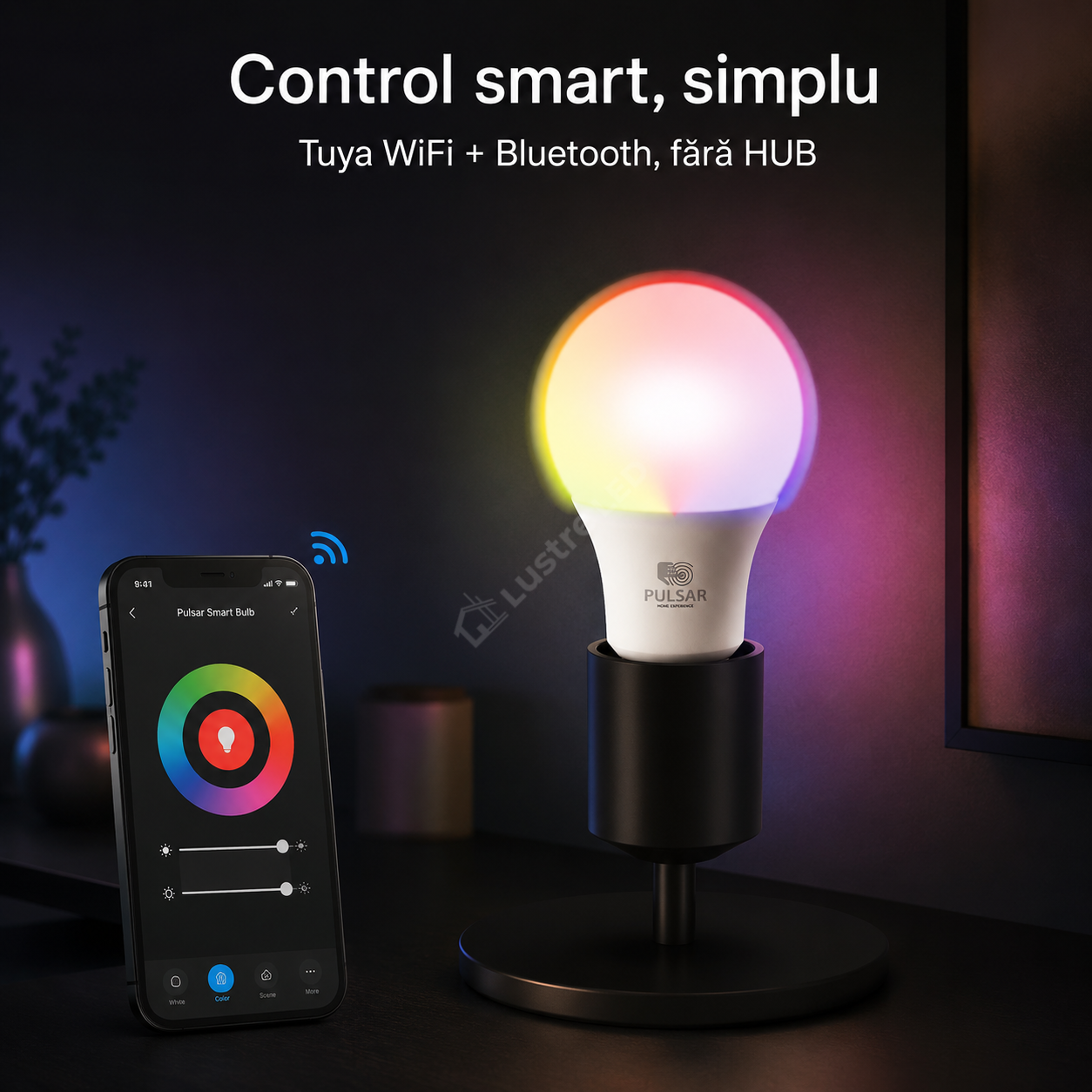 Bec LED Smart E27 A60 10W 800lm PULSAR RGB Tuya WiFi si Bluetooth